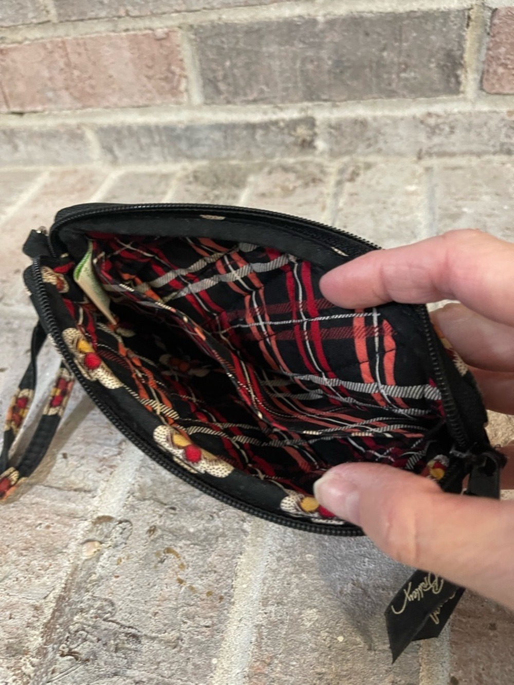 Vera Bradley Black Quilted Floral Wristlet with Red and Cream Accents - Picture 7 of 8